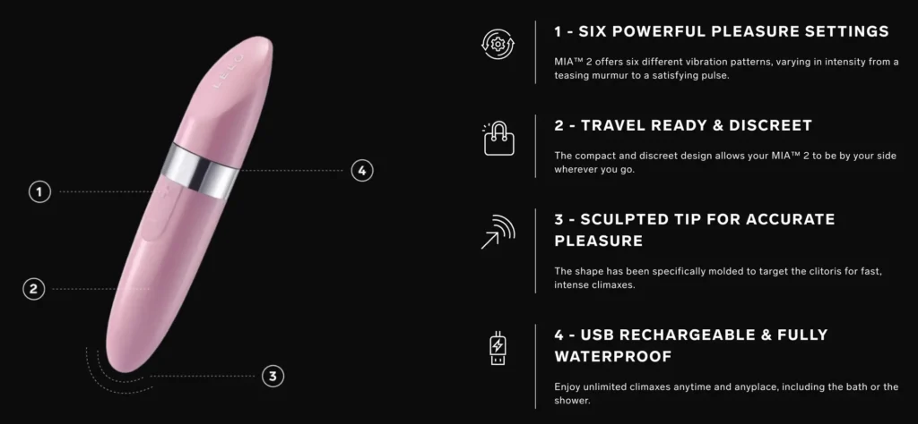 LELO Mia 2 Luxury Lipstick Vibrator for Clitoral Stimulation - Product Highlights