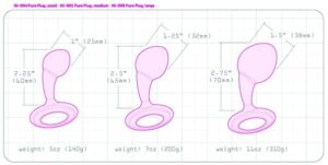 Njoy Pure Plug Small, Medium, and Large Stainless Steel Butt Plugs Dimensions Diagram
