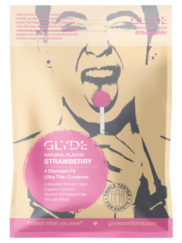 GLYDE ULTRA Thin Standard Fit Condoms Organic Strawberry Flavor 4-Count