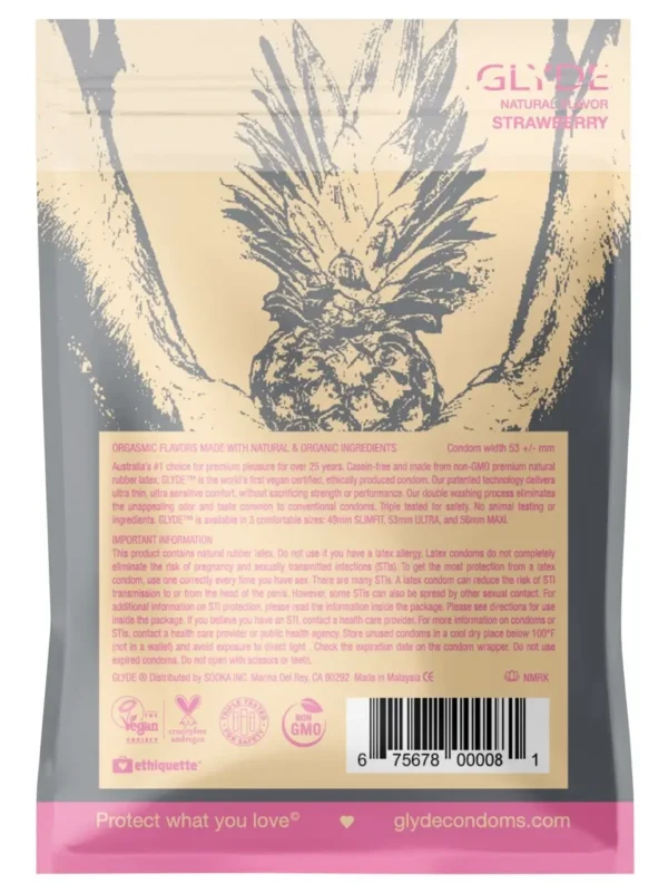 GLYDE ULTRA Thin Standard Fit Condoms Organic Strawberry Flavor 4-Count