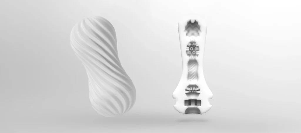 TENGA Flex Vacuum & Spinning Sensations Masturbator - Silky White-Texture
