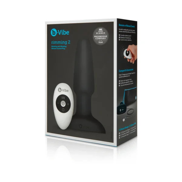 b-Vibe Rimming Plug 2 Rotating and Vibrating Remote Control Butt Plug - Black