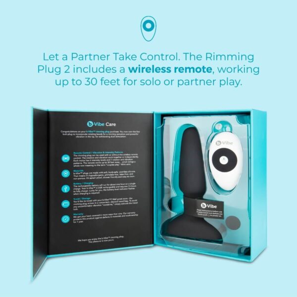 b-Vibe Rimming Plug 2 Rotating and Vibrating Remote Control Butt Plug - Black