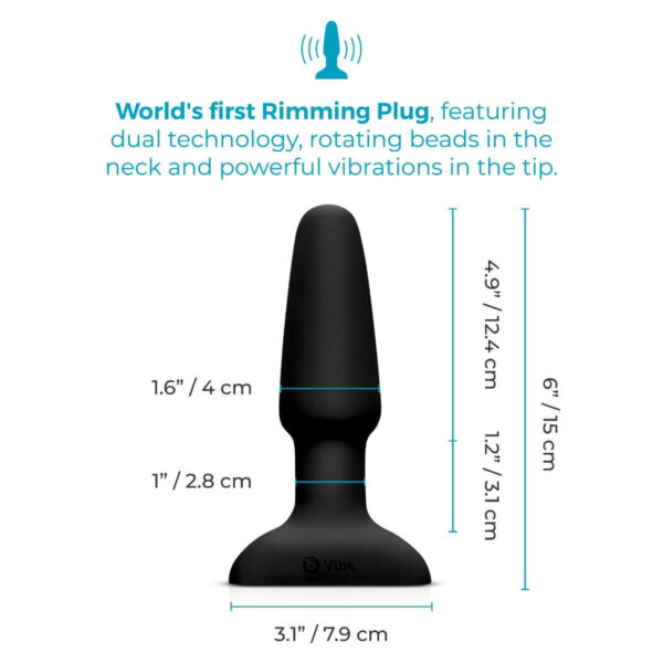 b-Vibe Rimming Plug 2 Rotating and Vibrating Remote Control Butt Plug - Black