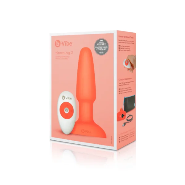 b-Vibe Rimming Plug 2 Rotating and Vibrating Remote Control Butt Plug - Orange