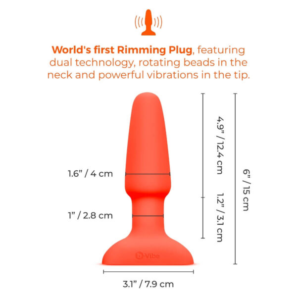 b-Vibe Rimming Plug 2 Rotating and Vibrating Remote Control Butt Plug - Orange