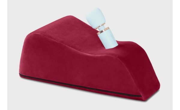 Liberator Wanda Wand Massager Mount Sex Pillow with wand inserted - Merlot