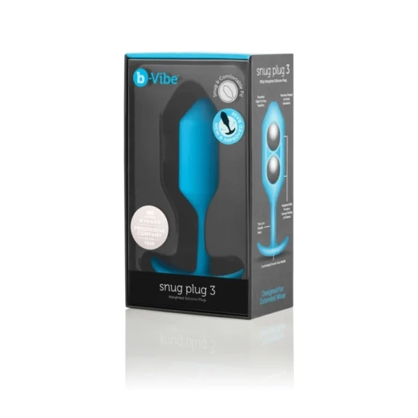 b-Vibe Snug Plug 3 Large Weighted Butt Plug - Teal Blue