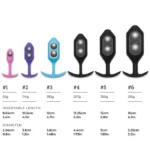 b-Vibe Snug Plug Weighted Butt Plug Collection Size Chart