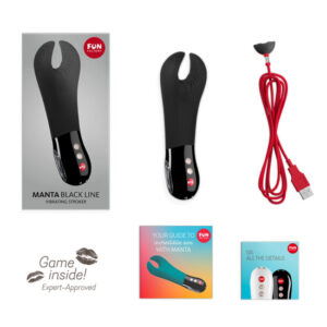 Fun Factory Manta Vibrating Penis Stroker - Black - Package Contents