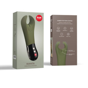 Fun Factory Manta Vibrating Penis Stroker - Moss Green Packaging