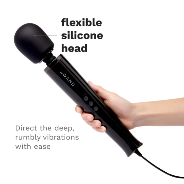 Le Wand Plug-In Vibrating Massager - Black - Flexible Silicone Head