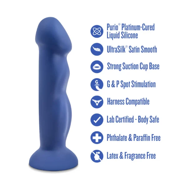 Avant By Blush | Suko - Artisan 8-inch Curved P-Spot & G-Spot Dildo with Suction Cup Base - Indigo D12