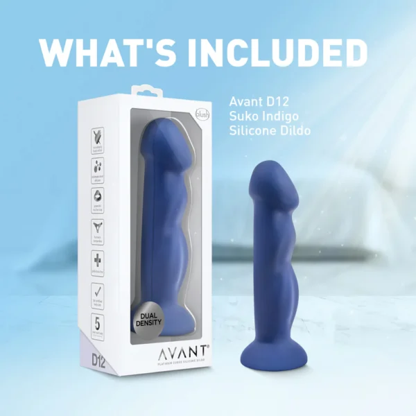 Avant By Blush | Suko - Artisan 8-inch Curved P-Spot & G-Spot Dildo with Suction Cup Base - Indigo D12