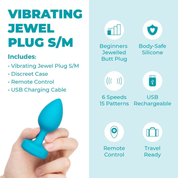 b-vibe vibrating jewel butt plug for beginners - Teal
