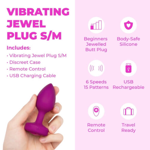b-vibe vibrating jewel butt plug for beginners - Fuchsia