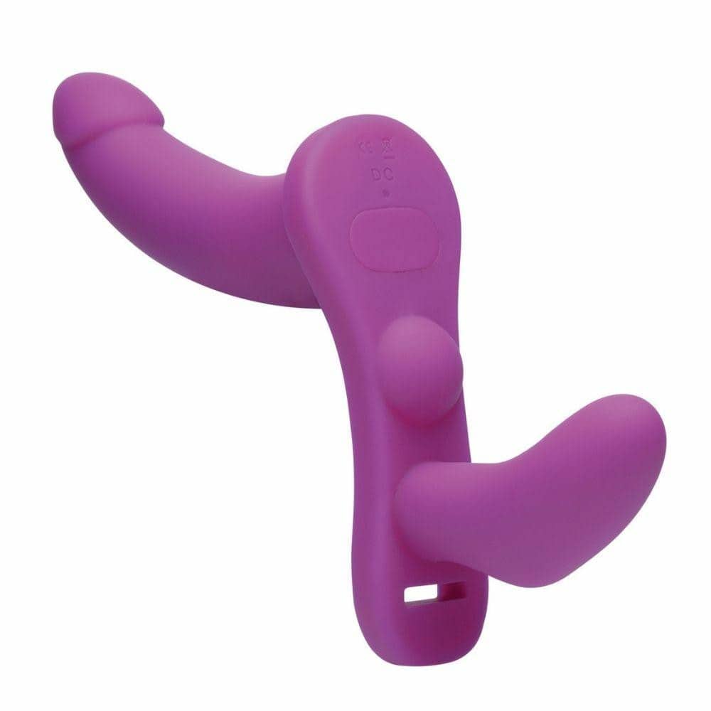 Strap U Double Take Double Penetration Vibrating Dildo and Harness