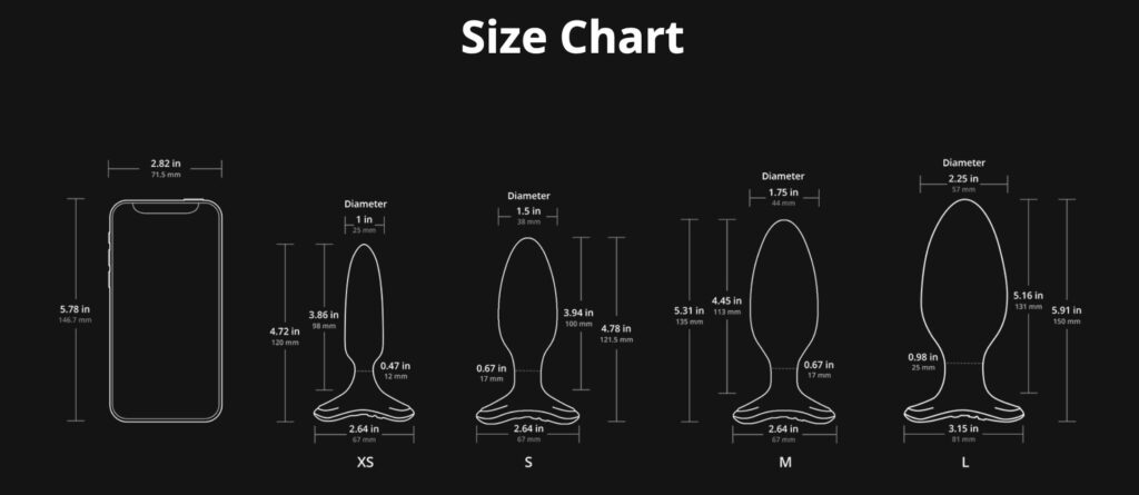 Lovense Hush 2 App & Remote Controlled Vibrating Butt Plugs Size Chart