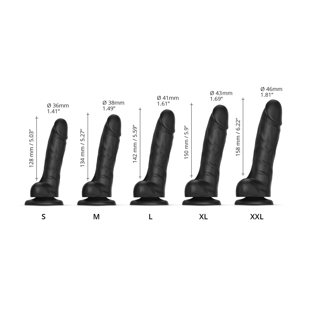 Black Strap-on-Me Sliding Skin Realistic Dildo - Individual Dimensions