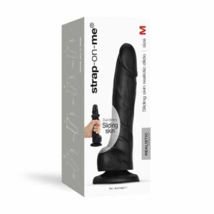 Black Strap-on-Me Sliding Skin Realistic Dildo - Medium