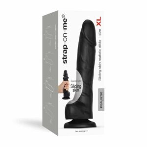 Black Strap-on-Me Sliding Skin Realistic Dildo - XL