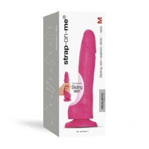 Fuchsia Strap-on-Me Sliding Skin Realistic Dildo - Medium