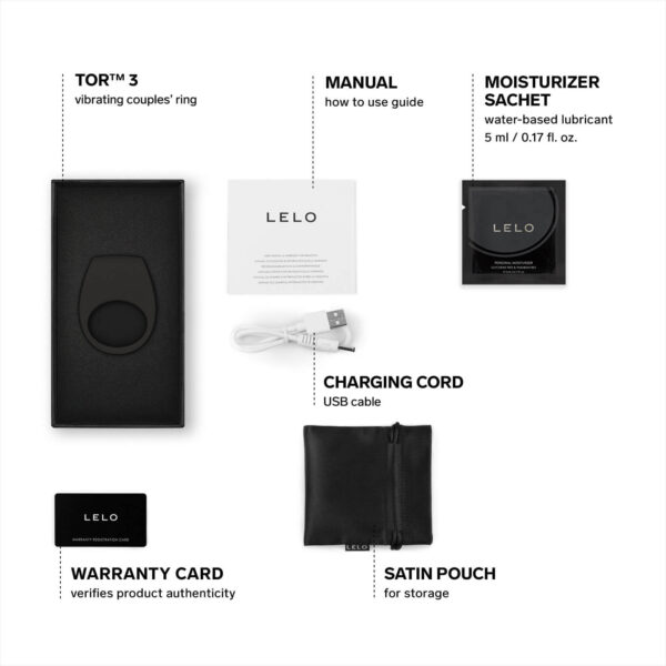 LELO TOR 3 Vibrating Couples Penis Ring - Black