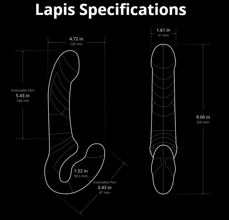 Specifications of the Lovense Lapis double-ended vibrating strapless strap-on