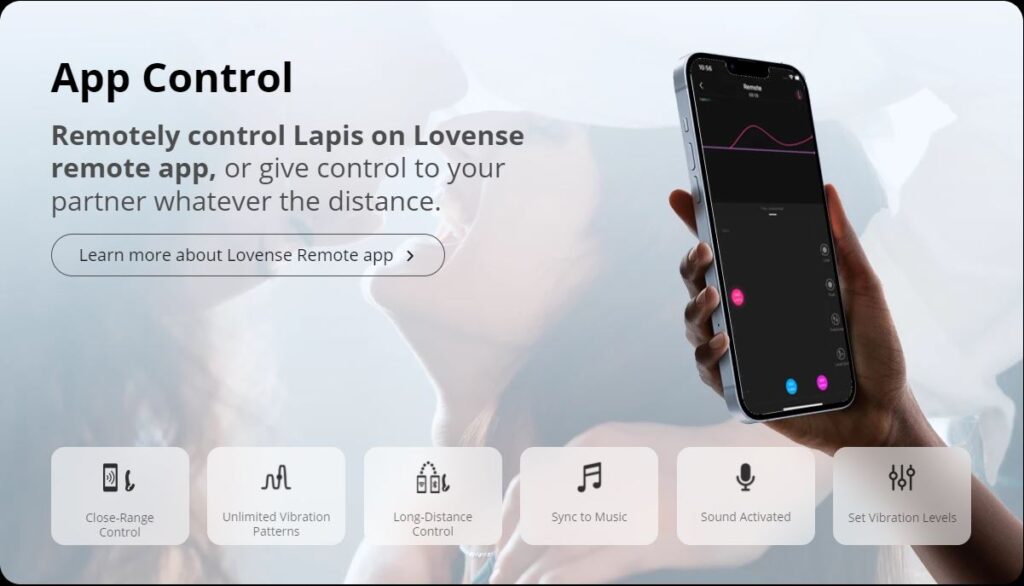 Remotely control the Lovense Lapis double-ended vibrating strapless strap-on with the Lovense Remote App