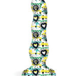 Icon Brands Collage Diamonds and Hearts Curvy Silicone Suction Cup Colorful Dildo