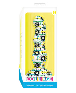 Icon Brands Collage Diamonds and Hearts Curvy Silicone Suction Cup Colorful Dildo