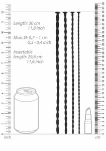 Shots Ouch! Silicone Spiral Screw Advanced Urethral Sound Set - dimensions diagram
