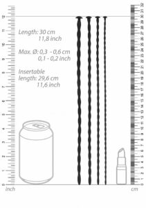 Shots Ouch! Silicone Spiral Screw Beginner Urethral Sound Set - dimensions diagram