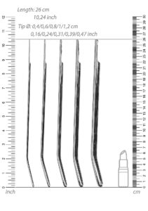 Shots Ouch! Urethral Sounding Stainless Steel Dilator Set dimensions diagram