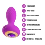 Blush Novelties Oh My Gem Charm 4.5-inch Vibrating Purple Butt Plug with Amethyst-Gem