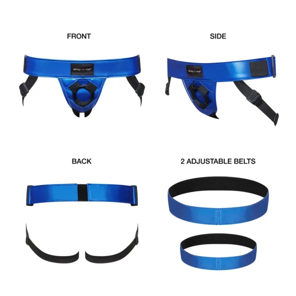 Strap-on-Me Curious Leather Harness - Metallic Blue