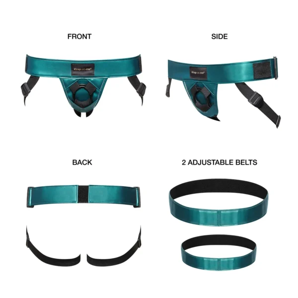 Strap-on-Me Curious Leather Harness - Metallic Green