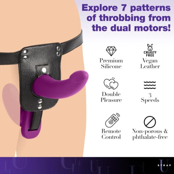 XR Brands Strap-U Double Take Double Penetration Vibrating Strap-On Harness - Purple