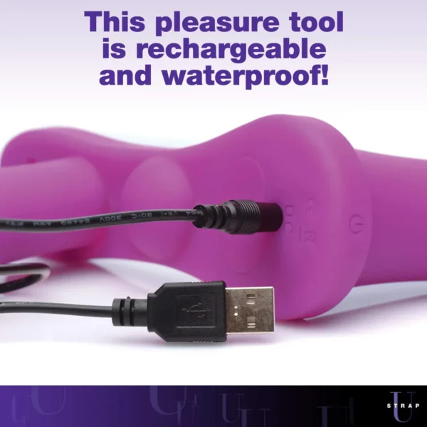 XR Brands Strap-U Double Take Double Penetration Vibrating Strap-On Harness - Waterproof and rechargeable