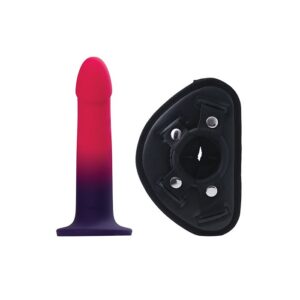 VeDO Duo Silicone Dildo w_Harness - Pink & Purple