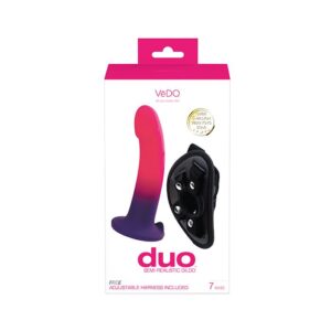 VeDO Duo Silicone Dildo w_Harness - Pink & Purple