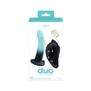 VeDO Duo Silicone Dildo with Harness - Turquoise:Black