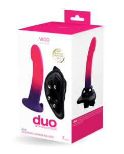 VeDO Duo Silicone Dildo w_Harness - Pink & Purple