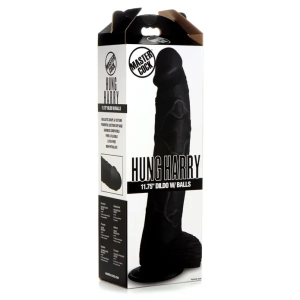 XR Brands Master Cock Hung Harry 11.75 Inch Black Dildo with Balls