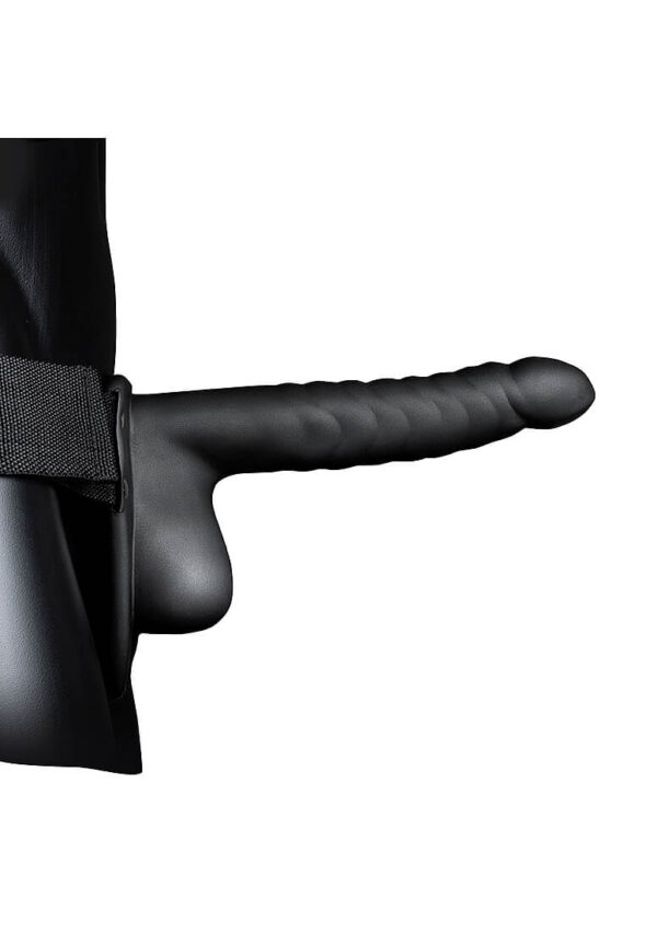 Ouch! Ribbed 8 in. Hollow Strap-On with Balls - Black