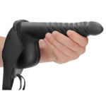 Ouch! Ribbed 8 in. Hollow Strap-On with Balls - Black