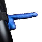 Ouch! | Ribbed 8 in. Hollow Strap-On with Balls - Metallic Blue