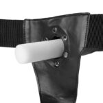 Ouch! | Ribbed 8 in. Hollow Strap-On with Balls - Harness Front