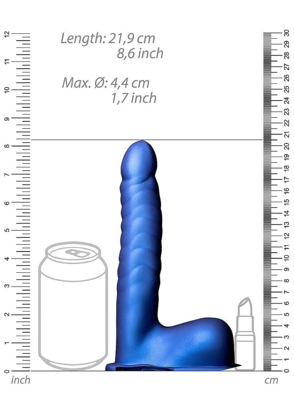 Ouch! | Ribbed 8 in. Hollow Strap-On with Balls - Metallic Blue
