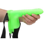 Ouch! Ribbed 8 in. Hollow Strap-On with Balls - Neon Green